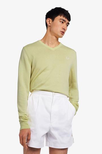 Green Fred Perry Classic V-Neck Jumper Men's Knitwear | PH 1295XYUF